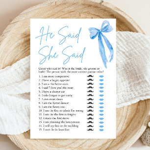Blue Bow He Said She Said Bridal Shower Game Invitation