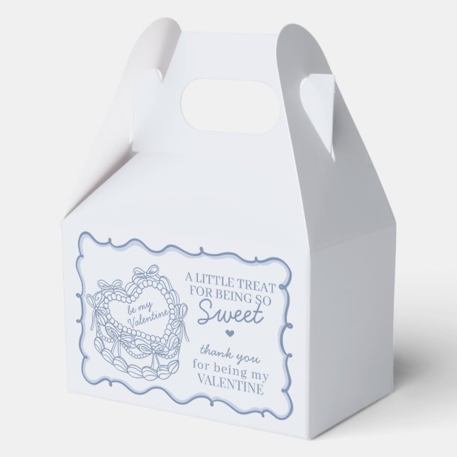 Blue Bow Heart Coquette Cake Valentine Party Favour Box (Front)