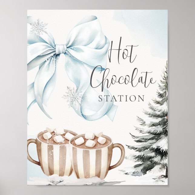 Blue Bow Hot Chocolate Sign Baby Shower (Front)