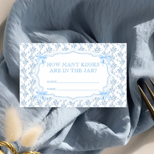 Blue Bow How Many Kisses Bridal Game Enclosure Card (Creator Uploaded)