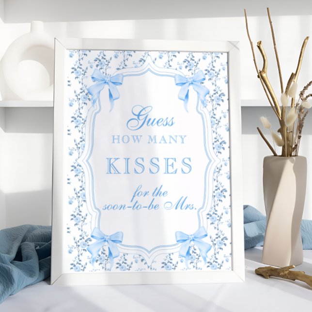 Blue Bow How Many Kisses Bridal Shower Game Poster (Creator Uploaded)