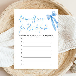 Blue Bow How Old Was the Bride Bridal Shower Game Invitation