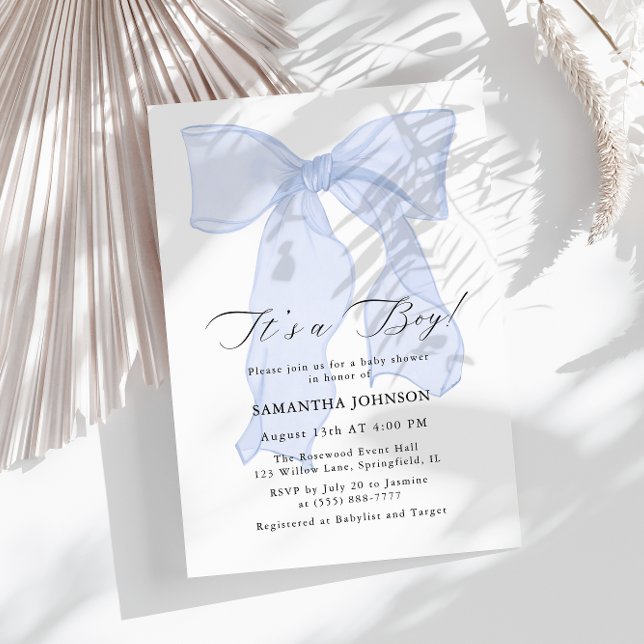 Blue Bow It’s a Boy Baby Shower Invitation (Creator Uploaded)