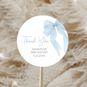 Blue Bow Its A Boy Baby Shower Classic Round Sticker