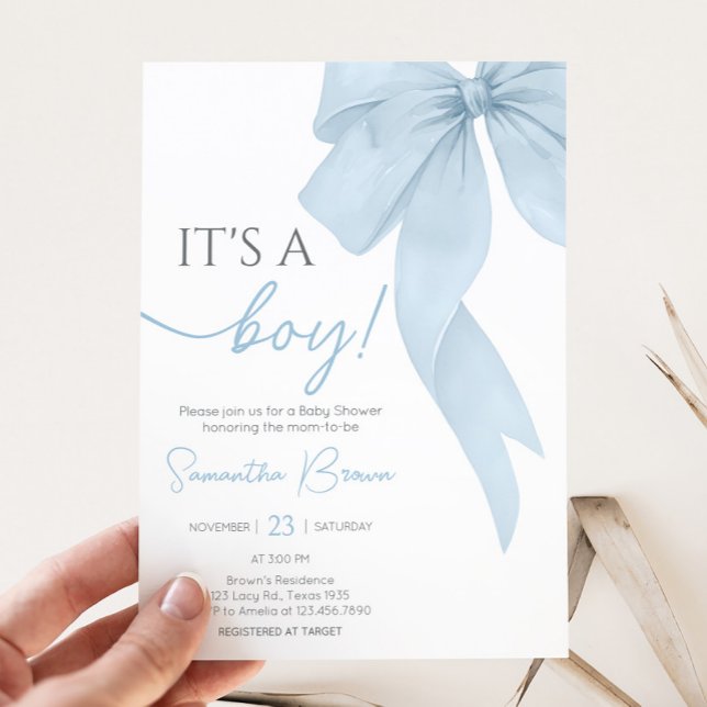 Blue Bow Its A Boy Baby Shower Invitation (Its A Boy Blue Bow Baby Shower Invitation
)