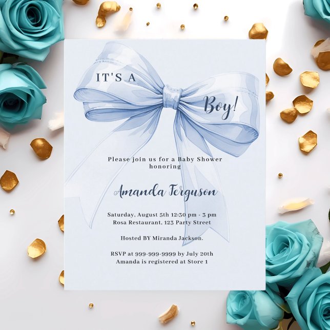 Blue bow it's a boy Baby Shower invitation (Creator Uploaded)
