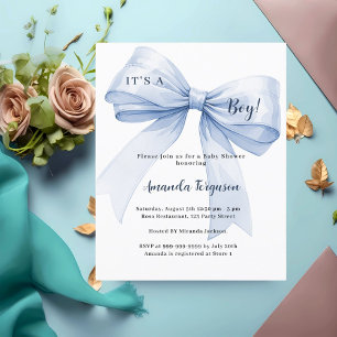 Blue bow it's a boy Baby Shower invitation