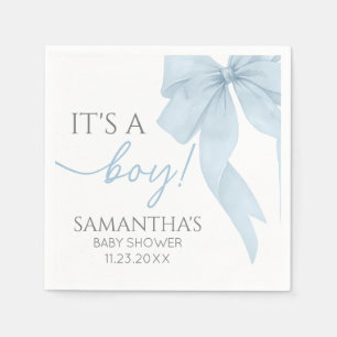 Blue Bow Its A Boy Baby Shower Napkin