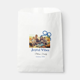 Blue bow joyful Vibes add family name photo christ Favour Bag