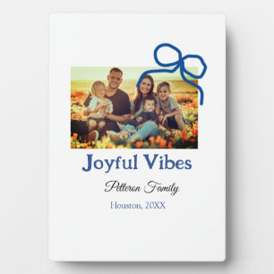 Blue bow joyful Vibes add family name photo christ Plaque