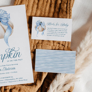 Blue Bow Little Pumpkin Baby Shower Books for Baby Enclosure Card