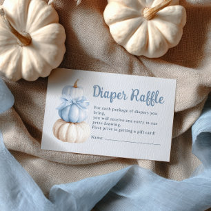 Blue Bow Little Pumpkin Baby Shower Diaper Raffle Enclosure Card