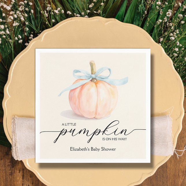 Blue Bow Little Pumpkin Baby Shower Napkin (Blue Bow Little Pumpkin Boy Baby Shower Napkins)