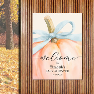 Blue Bow Little Pumpkin Baby Shower Welcome Poster