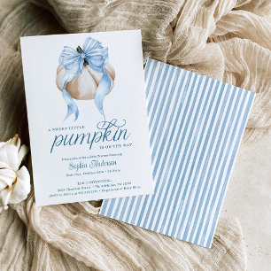 Blue Bow Little Pumpkin Boy Baby Shower Invitation