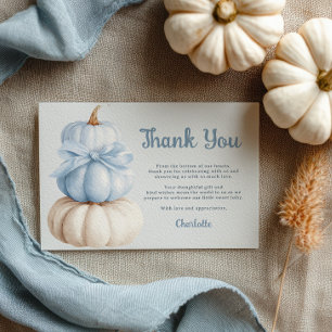 Blue Bow Little Pumpkin Boy Baby Shower Thank You Card