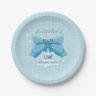 Blue Bow Magical Girl Birthday Paper Plate