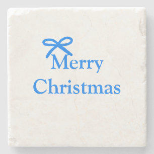 Blue bow merry Christmas family gifts simple moder Stone Coaster