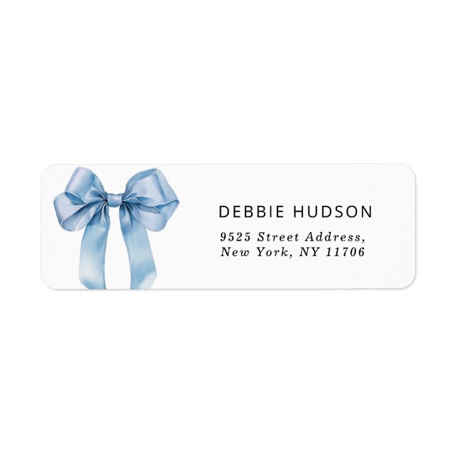 Blue Bow minimalist elegant Return Address Label (Front)