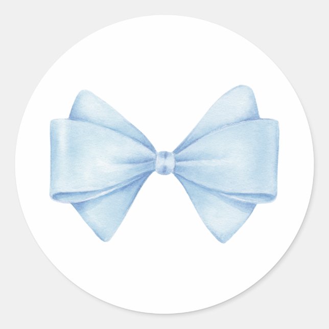 Blue Bow Modern Boy Baby Shower Classic Round Sticker (Front)