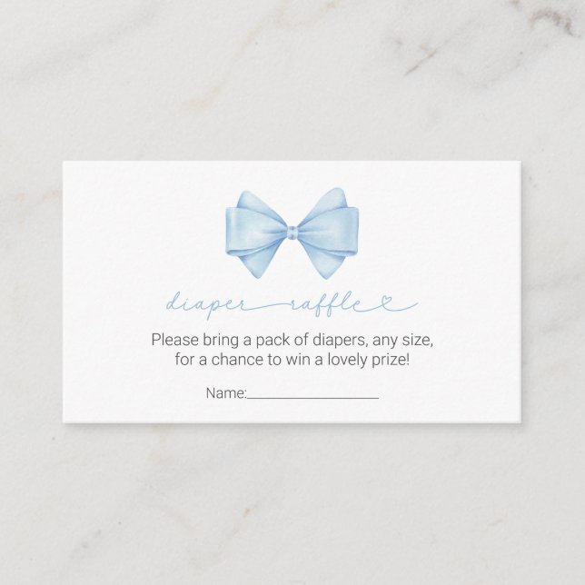 Blue Bow Modern Boy Baby Shower Diaper Raffle Enc Enclosure Card (Front)