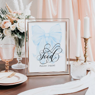 Blue Bow Modern Elegant Baby Shower Food Poster