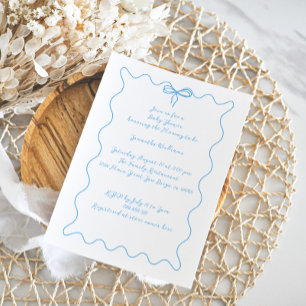 Blue Bow Modern Minimalist Boy Baby Shower Invitation