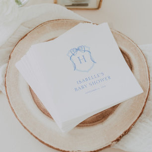 Blue Bow Monogram Crest Baby Shower Napkin