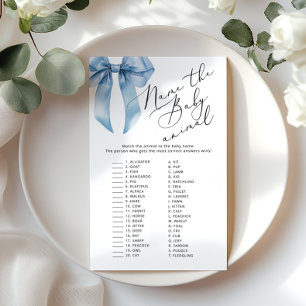 Blue Bow Name the baby animal baby shower game