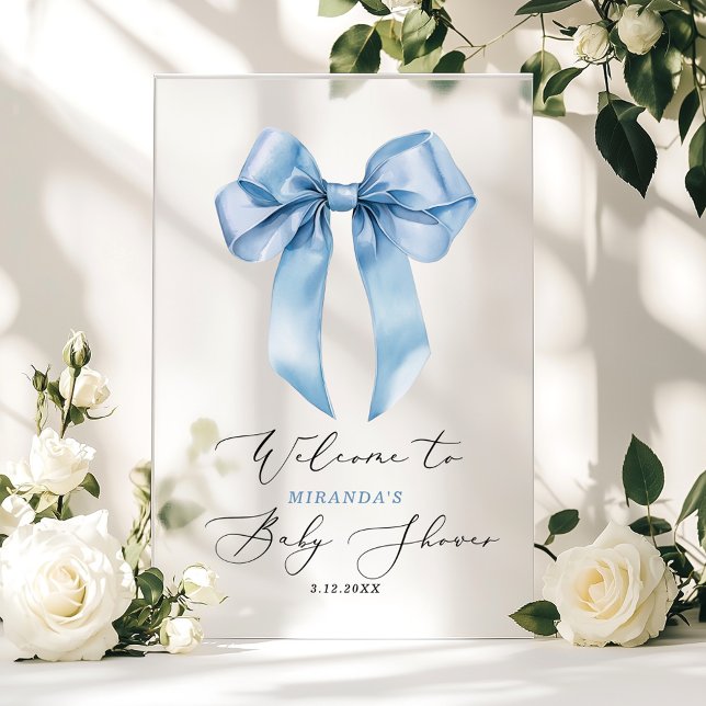 Blue Bow oh Boy Baby shower Welcome Acrylic Sign (Creator Uploaded)