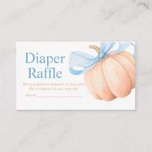 Blue Bow Orange Pumpkin Baby Shower Diaper Raffle
