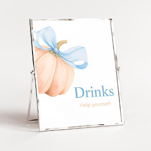 Blue Bow Orange Pumpkin Drinks Sign
