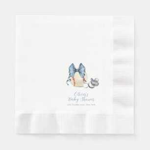 Blue Bow Pacifier Baseball Sport Baby Shower Napkin