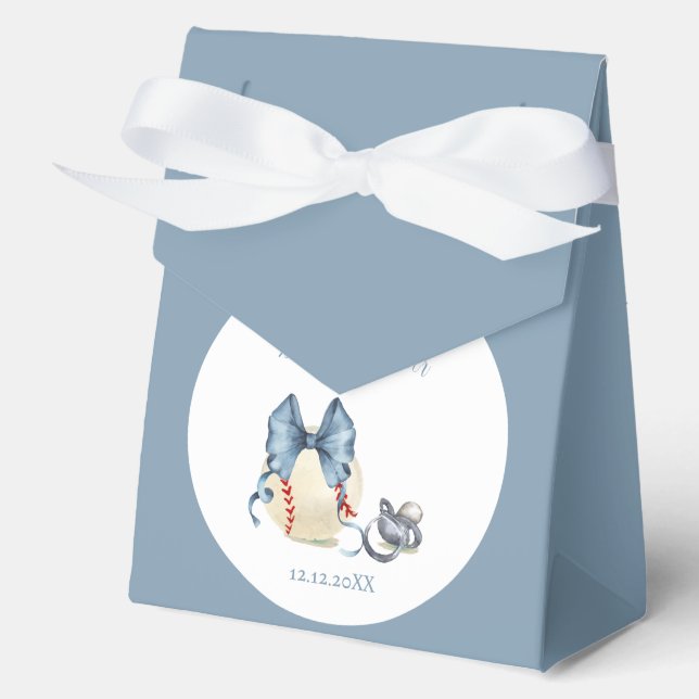 Blue Bow Pacifier Baseball Sport Boy Baby Shower  Favour Box (Front)