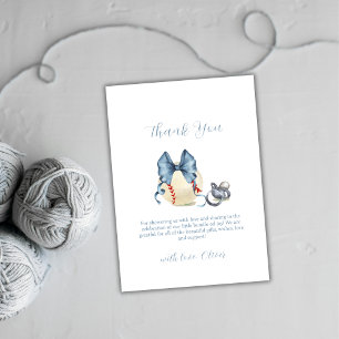 Blue Bow Pacifier Baseball Sport Boy Baby Shower  Thank You Card
