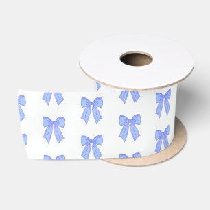 Blue bow pattern satin ribbon