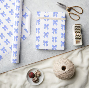 Blue bow pattern wrapping paper