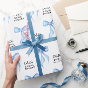 Blue Bow Personalised Bridal Shower Wrapping Paper