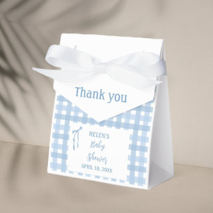 Blue bow plaid simple boys baby shower favour box