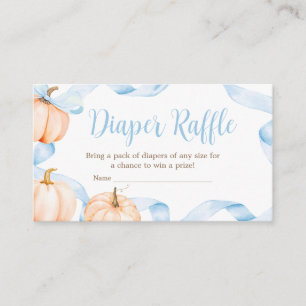 Blue Bow Pumpkin Baby Shower Diaper Raffle Enclosure Card