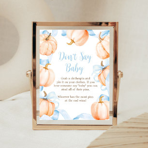 Blue Bow Pumpkin Baby Shower Don't Say Baby Sign