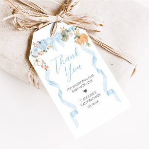 Blue Bow Pumpkin Baby Shower Favor Tags