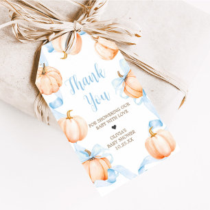 Blue Bow Pumpkin Baby Shower Favour Tags