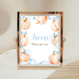 Blue Bow Pumpkin Baby Shower Favours Sign