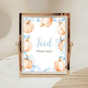 Blue Bow Pumpkin Baby Shower Food Sign