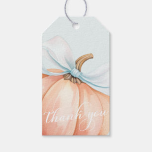 Blue Bow Pumpkin Baby Shower Gift Tags