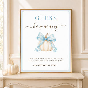 Blue Bow Pumpkin Baby Shower Guess How Many Sign