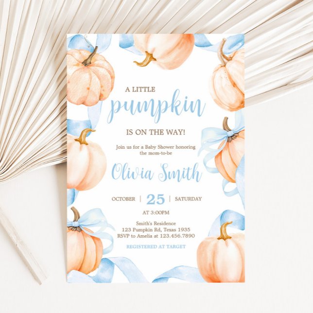 Blue Bow Pumpkin Baby Shower Invitation (Blue Bow Pumpkin Baby Shower invitation)