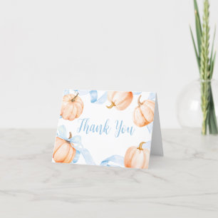 Blue Bow Pumpkin Baby Shower Thank You Card
