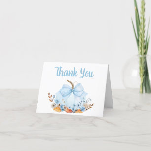 Blue Bow Pumpkin Baby Shower Thank You Card